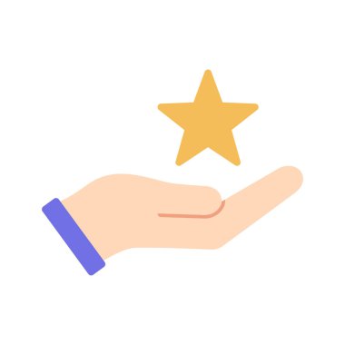 İnsan eli bir yıldız simgesini tutuyor. İkramiye puanları. Sadakat programı. Beyaz arkaplanda izole edilmiş vektör illüstrasyonu.