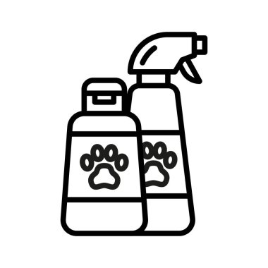 Evcil hayvan şampuanı ikonu. Hayvan bakımı. Piktogram beyaz arka planda izole edildi. Vektör illüstrasyonu.