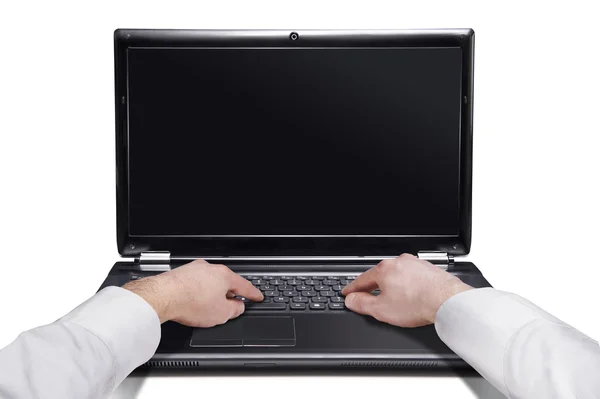 Male hands on the laptop isolated over white background — Stock Photo, Image