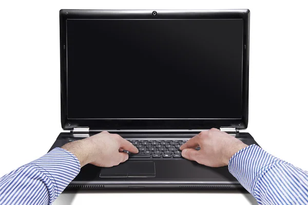 Male hands on the laptop isolated over white background — Stock Photo, Image