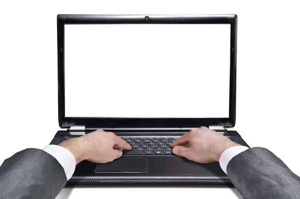Male hands on the laptop isolated over white background — Stock Photo, Image
