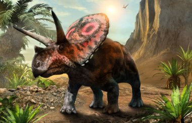 Kretase döneminden Torosaurus 3 boyutlu illüstrasyon