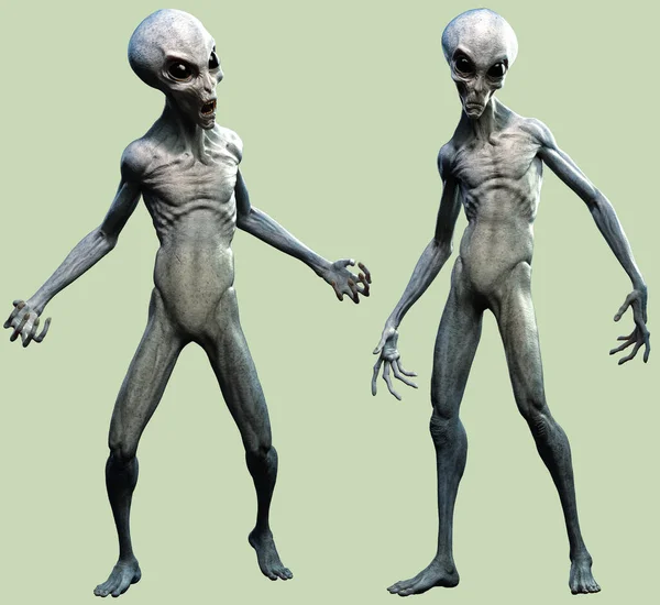 灰色外星人站在3D插图 — 图库照片
