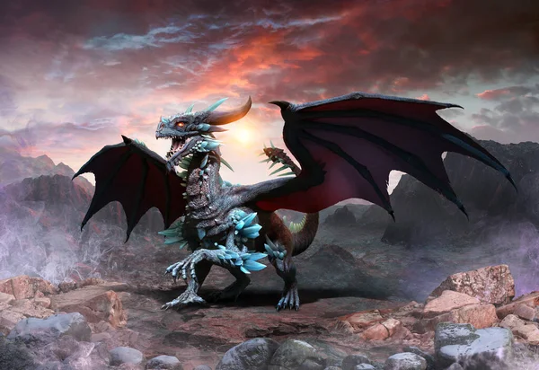 Escena Dragón Azul Ilustración — Foto de Stock