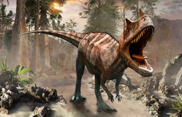 Ceratosaurus Dinozor Sahnesi Boyutlu Illüstrasyon — Stok fotoğraf