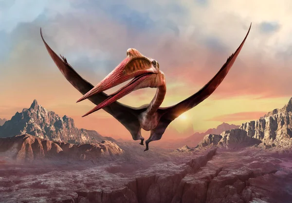 Quetzalcoatlus Sobrevolando Montañas Ilustración — Foto de Stock