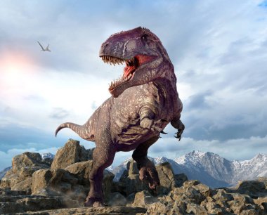 Giganotosaurus dan Kretase çağı 3d çizim