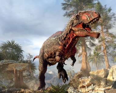 Giganotosaurus dan Kretase çağı 3d çizim