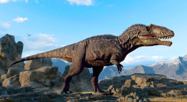 Giganotosaurus dan Kretase çağı 3d çizim