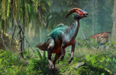 Kretase döneminden kalma Parasaurolophus 3 boyutlu illüstrasyon