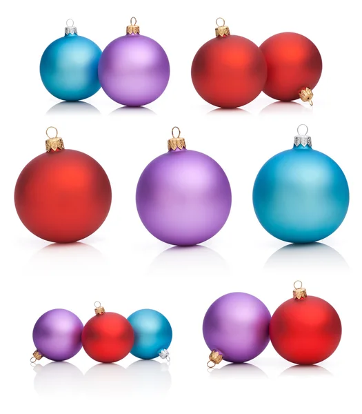 Set Christmas Baubles: Red, Purple, Blue - Isolated on white bac — Stock Photo, Image