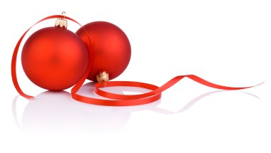 Two red christmas balls and tape Isolated on white background clipart