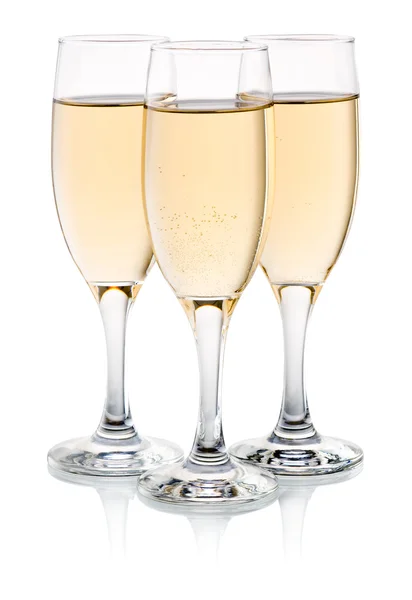 Three glasses of champagne Isolated on a white background — Stock Photo, Image