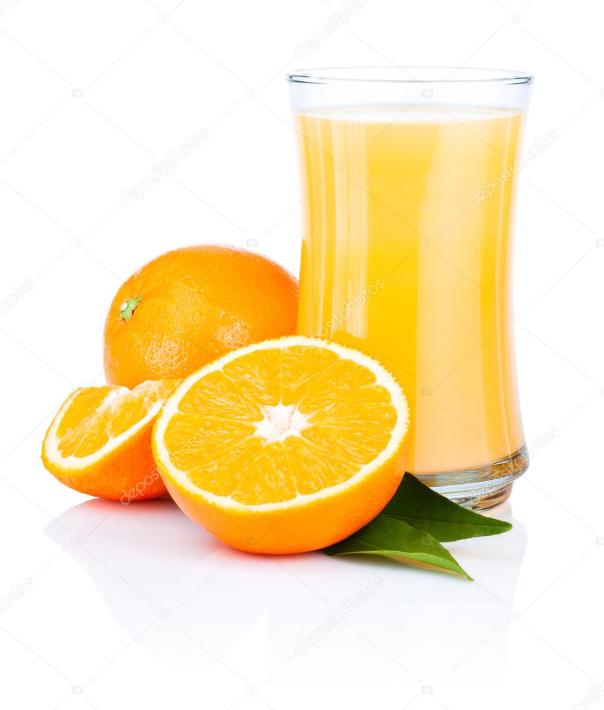 Glass of fresh orange juice Isolated on a white background