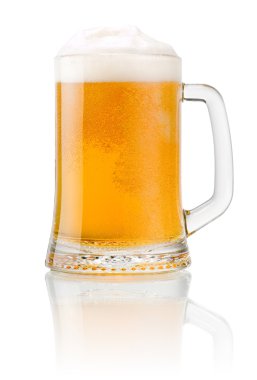 Kupa taze bira kap beyaz zemin üzerine izole köpük ile