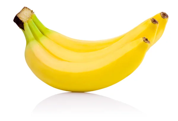 Three yellow Bananas ripe Isolated on a white background — Stock Photo, Image