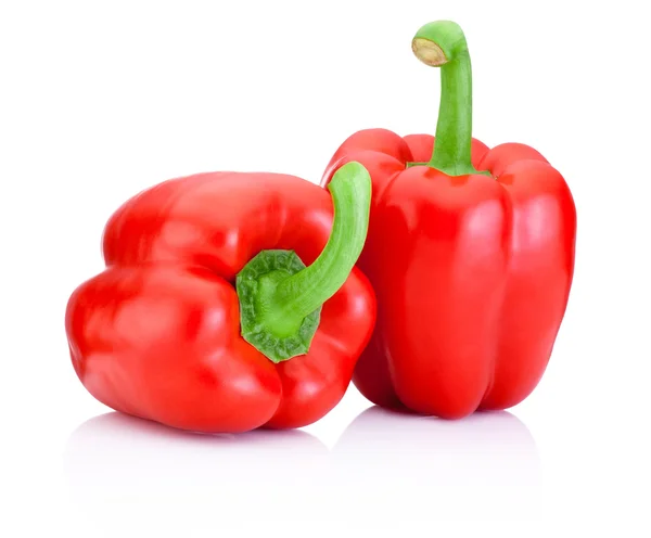 Dvě sladké červené papriky izolovaných na bílém pozadí — Stock fotografie