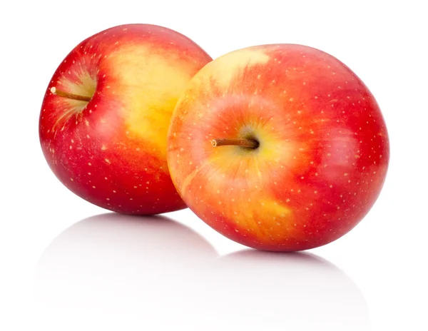Två röda äpplen frukter på en vit bakgrund — Stockfoto