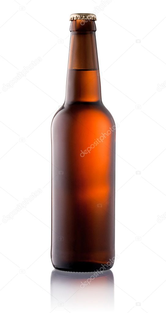 Brown beer bottle isolated on white background