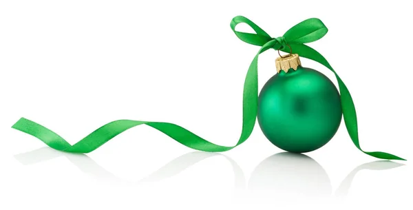 Christmas Green Bauble Ribbon Bow Isolated White Background — Stock Photo, Image