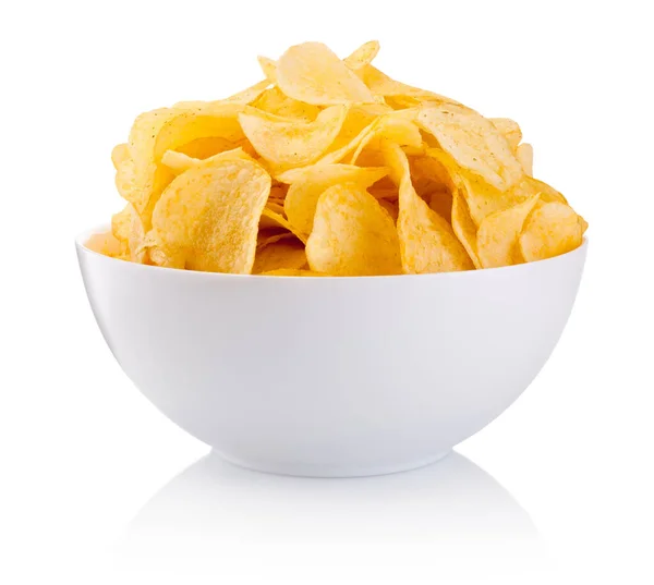 Potatischips Skål Isolerad Vit Bakgrund — Stockfoto