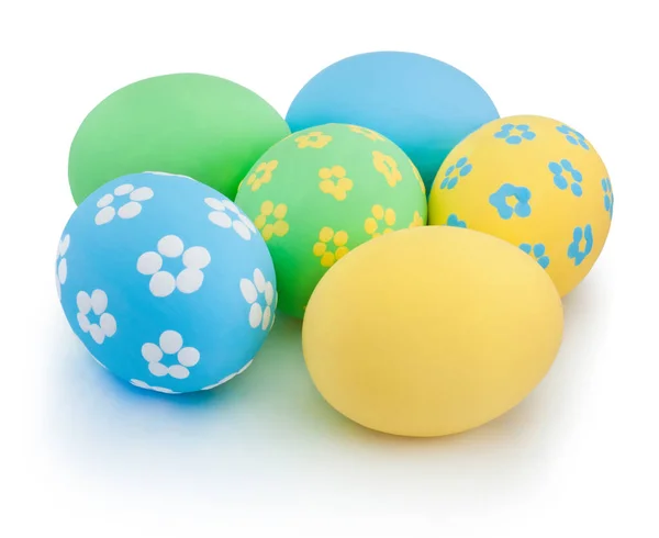 Kleurrijke Handgemaakte Pasen Eieren Geïsoleerd Witte Achtergrond — Stockfoto
