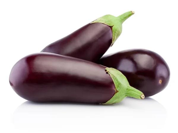 Three Eggplants Isolated White Background — Stockfoto
