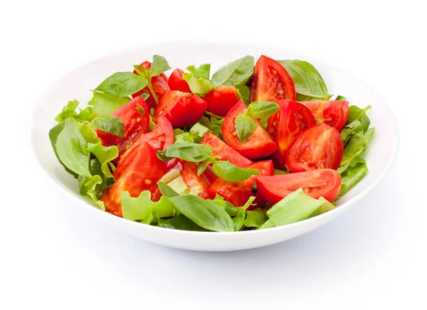 Vegan Salad Green Leaves Mix Tomato Vegetables Isolated White Background — Stok fotoğraf