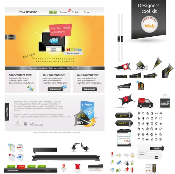 Kit de herramientas de diseñadores - gran colección gráfica web — Vector de stock