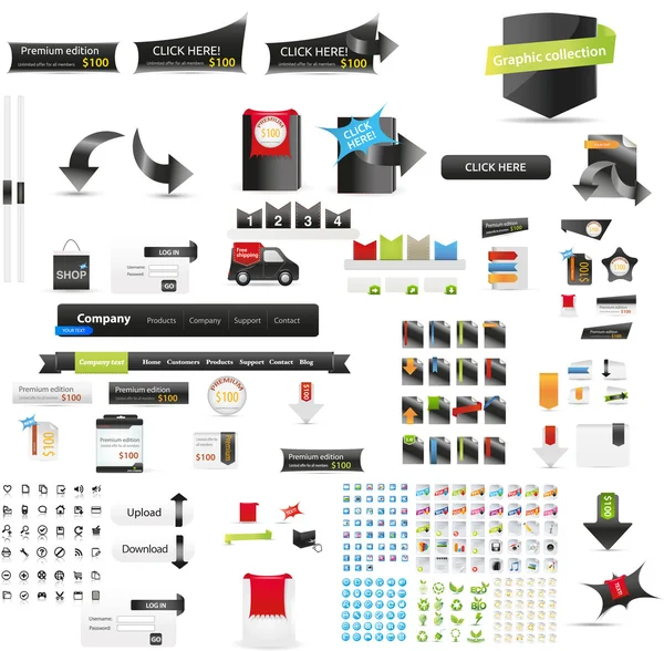 Kit de herramientas de diseñadores - gran colección gráfica web — Vector de stock