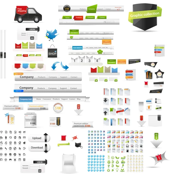 Kit de herramientas de diseñadores - gran colección gráfica web — Vector de stock