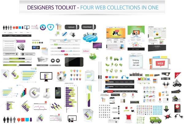 Kit de herramientas de diseñadores - Cuatro colecciones web en una sola — Archivo Imágenes Vectoriales