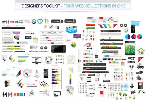 Kit de herramientas de diseñadores - Cuatro colecciones web en una sola — Archivo Imágenes Vectoriales