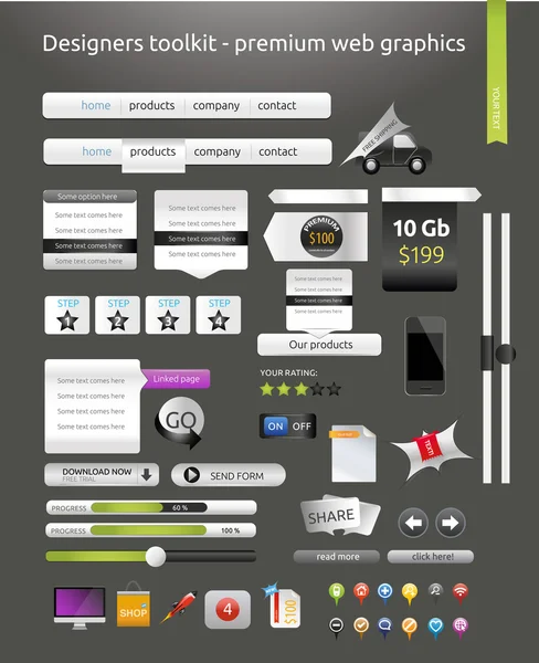 Kit de herramientas de diseñadores - gran colección gráfica web — Vector de stock