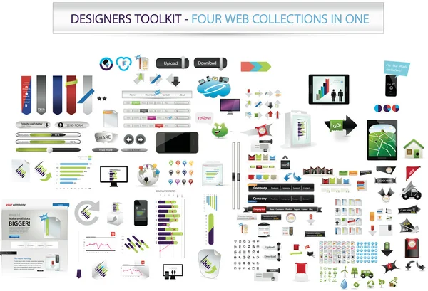 Kit de ferramentas Designers - Quatro coleções web em um — Vetor de Stock