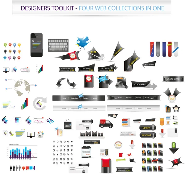 Kit de ferramentas Designers - Quatro coleções web em um — Vetor de Stock