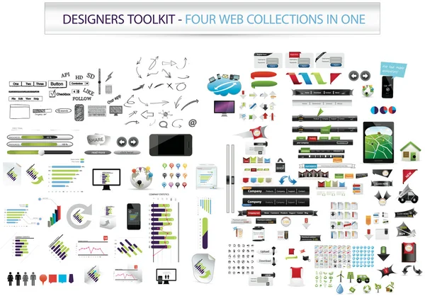 Ontwerpers toolkit - vier web collecties in een — Stockvector