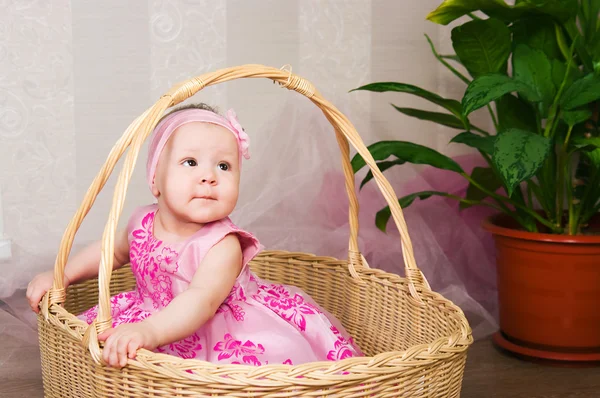 The little girl in a basket — Stock Photo, Image