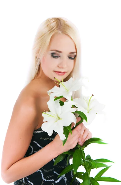 Blondes Mädchen mit einer Lilie — Stockfoto