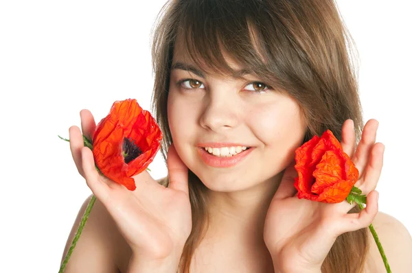 The girl with poppies — Stock Photo, Image