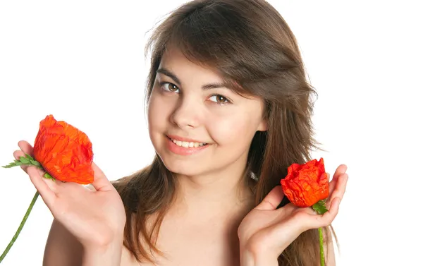 The girl with poppies — Stock Photo, Image