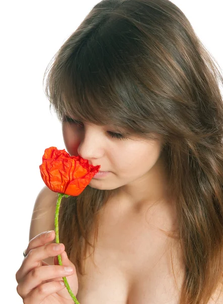 La ragazza con i papaveri — Foto Stock