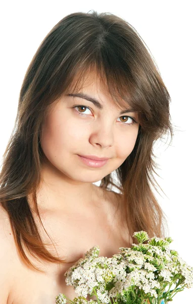 Dívka s kyticí řebříček — Stock fotografie