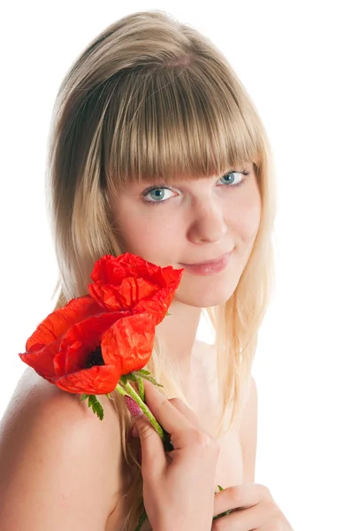 A menina com flores — Fotografia de Stock