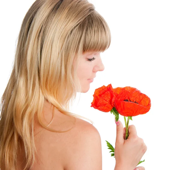 The girl with flowers — Stock Photo, Image