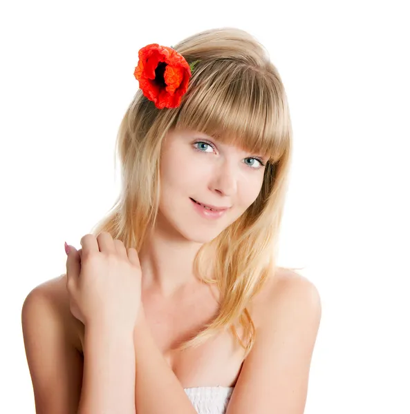 A menina com flores — Fotografia de Stock