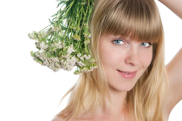 A menina com flores — Fotografia de Stock