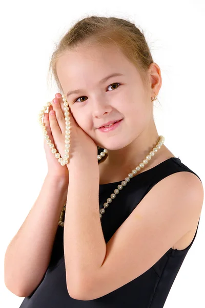 Κορίτσι με μια σειρά από μαργαριτάρια — Φωτογραφία Αρχείου