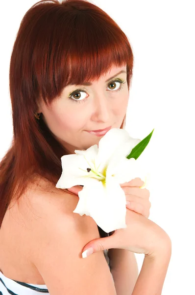 ユリの花を持つ少女 — ストック写真