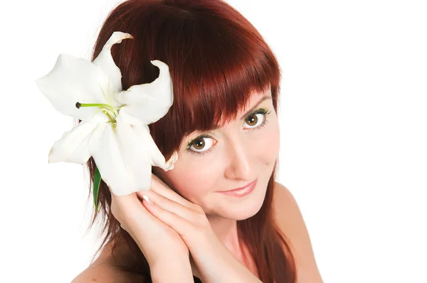 La chica con una flor de lirio —  Fotos de Stock